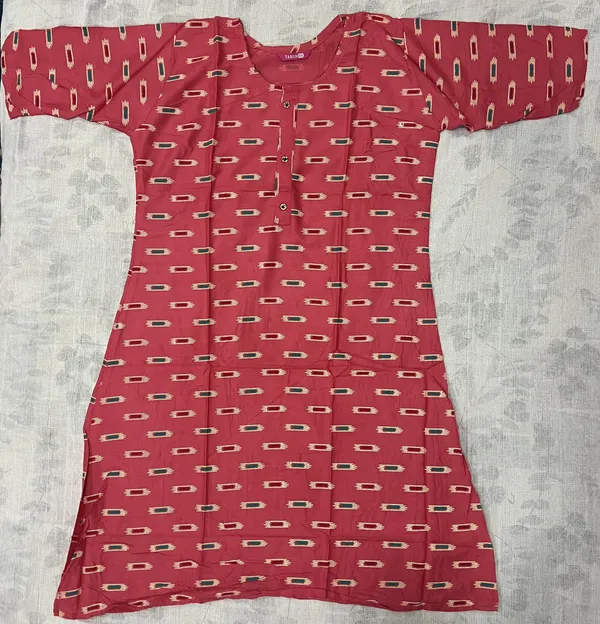 Brown_Rayon_Short_Sleeve_Printed_Kurti_For_Women