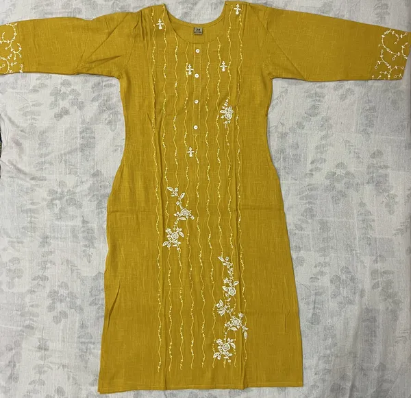 Mustard_Rayon_Straight_Embroidered_Kurti_Top_And_Bottom_For_Women