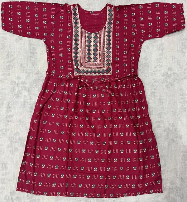 Maroon_Rayon_Flared_Printed_Frock_Kurti_For_Women