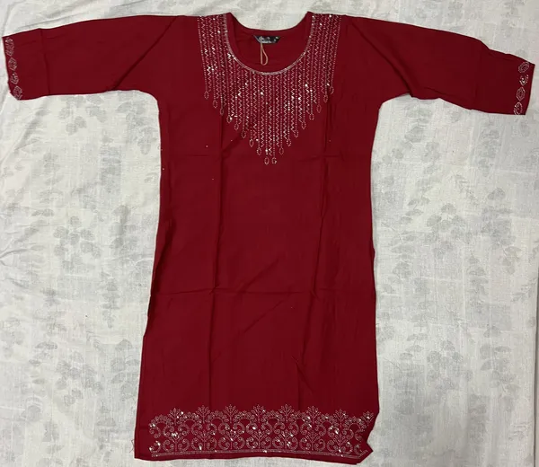 Maroon_Rayon_Straight_Full_Sleeve_Kurti_For_Women
