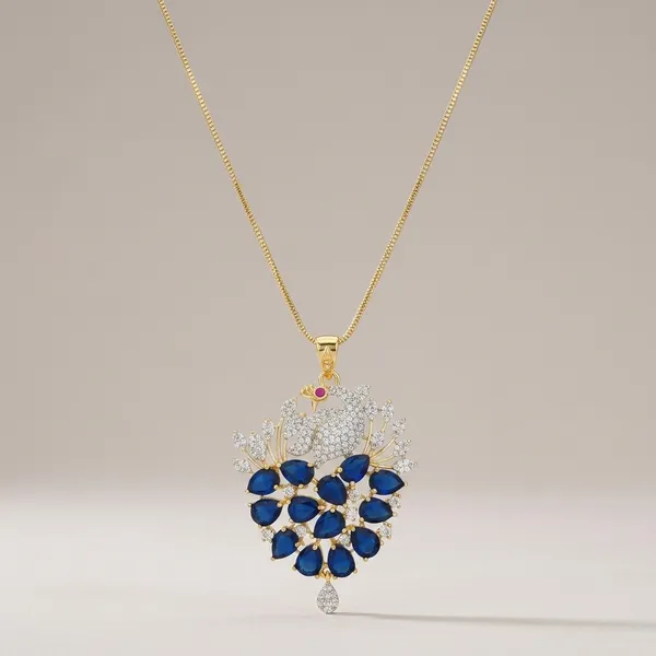 Elegant_Peacock_Design_Necklace_Set_With_Royal_Blue_Stones_And_American_Diamonds_|_Elegant_Pendant_Set_With_Matching_Earrings_For_Women