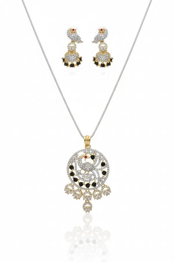 Elegant_Peacock_Design_Pendant_Necklace_Set_With_Crystal_Studded_Earrings_For_Women_|_Traditional_And_Party_Wear_Jewelry_Set