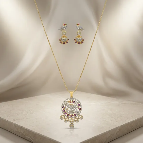 Elegant_Peacock_Design_Pendant_Necklace_Set_With_Crystal_Studded_Earrings_For_Women_|_Traditional_And_Party_Wear_Jewelry_Set