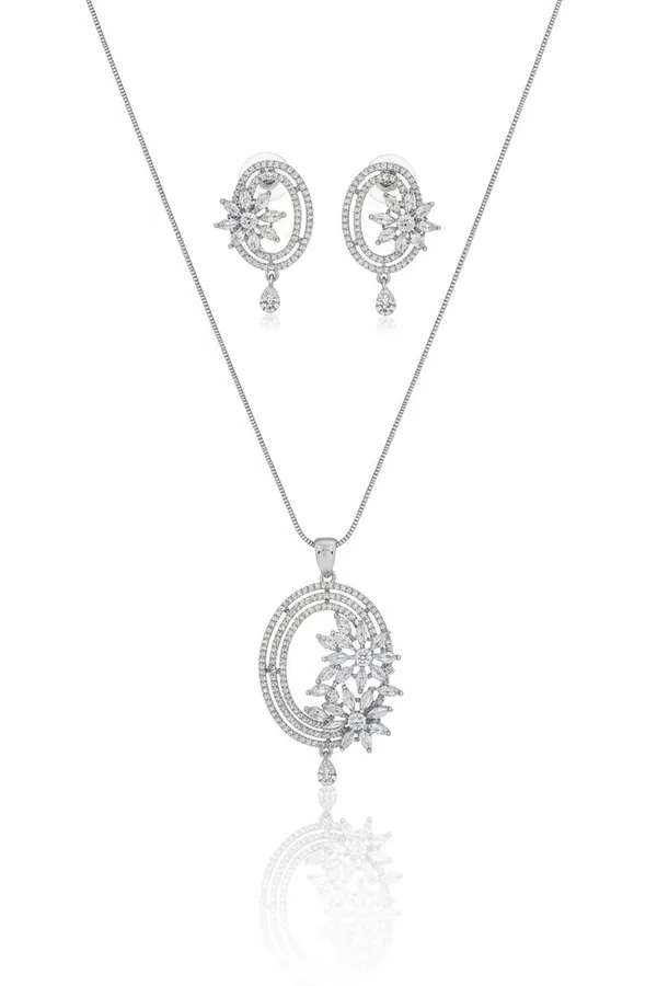 Silver_Cubic_Zirconia_Pendant_Necklace_Set_For_Women