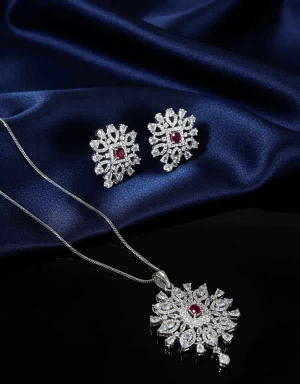 Ruby_Snowflake_Pendant_Set_For_Women_|_Luxury_Red_Crystal_Necklace_And_Earrings_Set_|_Silver-Tone_Wedding,_Party,_Festive_And_Bridal_Jewelry
