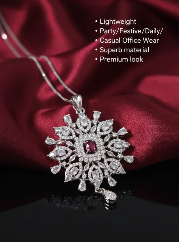 Ruby_Snowflake_Pendant_Set_For_Women_|_Luxury_Red_Crystal_Necklace_And_Earrings_Set_|_Silver-Tone_Wedding,_Party,_Festive_And_Bridal_Jewelry