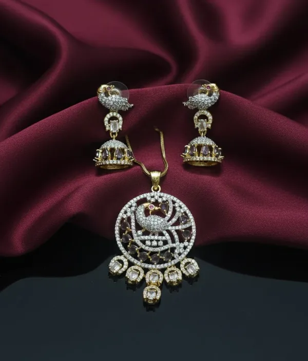 Elegant_Peacock_Design_Pendant_Necklace_Set_With_Crystal_Studded_Earrings_For_Women_|_Traditional_And_Party_Wear_Jewelry_Set
