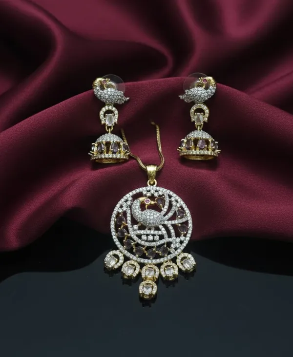 Elegant_Peacock_Design_Pendant_Necklace_Set_With_Crystal_Studded_Earrings_For_Women_|_Traditional_And_Party_Wear_Jewelry_Set
