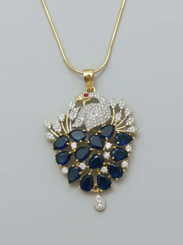 Elegant_Peacock_Design_Necklace_Set_With_Royal_Blue_Stones_And_American_Diamonds_|_Elegant_Pendant_Set_With_Matching_Earrings_For_Women