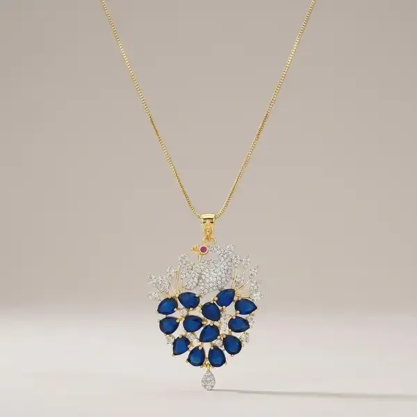 Elegant_Peacock_Design_Necklace_Set_With_Royal_Blue_Stones_And_American_Diamonds_|_Elegant_Pendant_Set_With_Matching_Earrings_For_Women