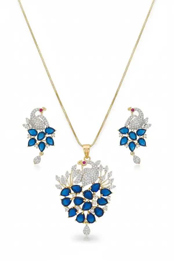 Elegant_Peacock_Design_Necklace_Set_With_Royal_Blue_Stones_And_American_Diamonds_|_Elegant_Pendant_Set_With_Matching_Earrings_For_Women