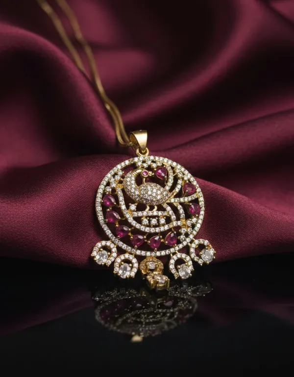 Elegant_Peacock_Design_Pendant_Necklace_Set_With_Crystal_Studded_Earrings_For_Women_|_Traditional_And_Party_Wear_Jewelry_Set