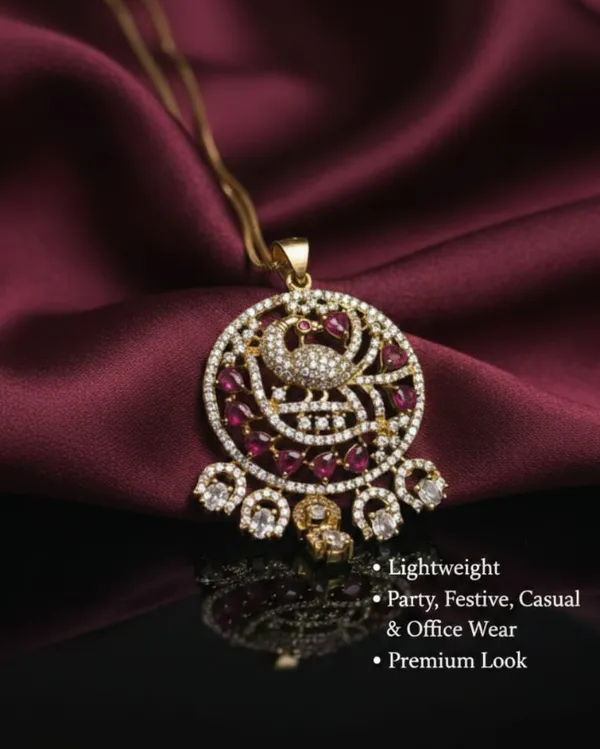 Elegant_Peacock_Design_Pendant_Necklace_Set_With_Crystal_Studded_Earrings_For_Women_|_Traditional_And_Party_Wear_Jewelry_Set