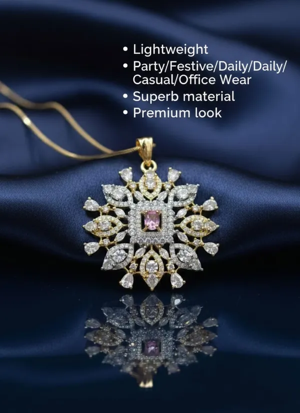 Premium_Sunburst_Pendant_Set_With_Pink_Crystal_|_Luxury_American_Diamond_Necklace_And_Earring_Jewelry_For_Wedding,_Party_And_Festive_Wear