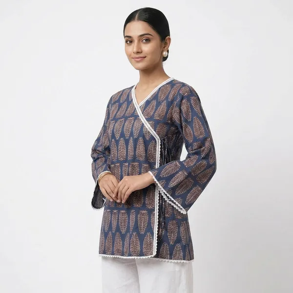 Blue_Cotton_Printed_Angrakha_Style_Kurta_For_Women