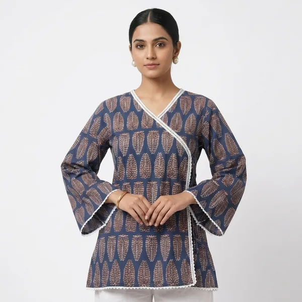 Blue_Cotton_Printed_Angrakha_Style_Kurta_For_Women