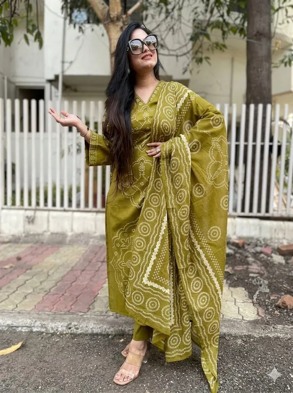 Bandhani_Mul_Cotton_Sets_Embroidered_Neckline_With_a_Beautiful_Kurta_And_Dupatta_Set_And_Cotton_Pants_