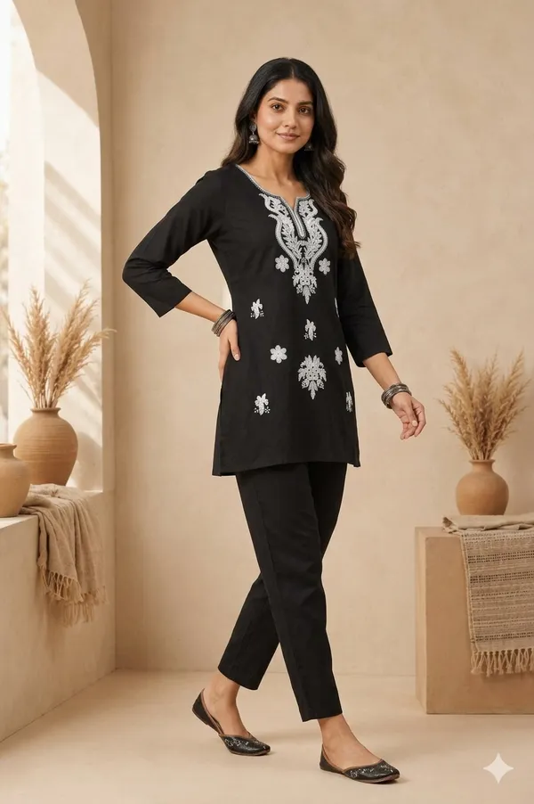 Ada_Hand_Embroidered_Black_Cotton_Lucknowi_Chikankari_Straight_Kurti_&_Pant_Coord-Set_