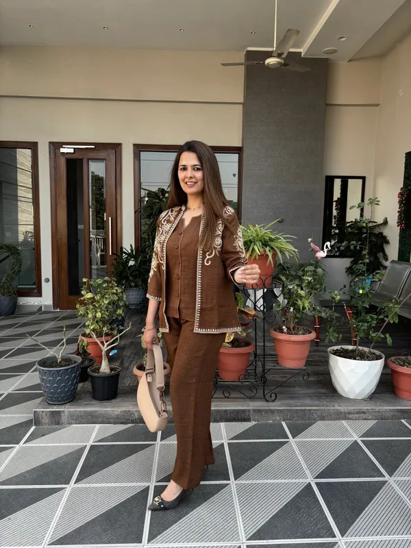 Brown_Embroidered_3_piece_Co-Ord_Set_for_Women