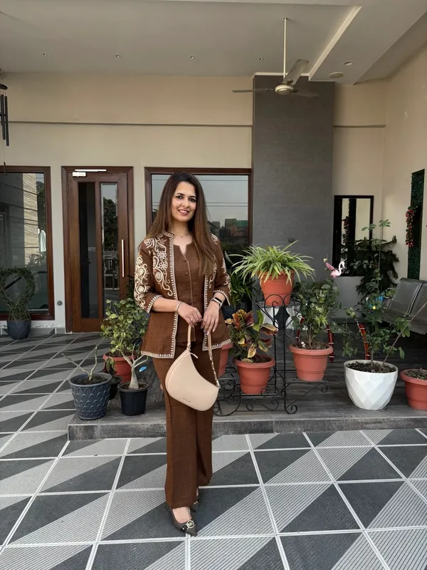 Brown_Embroidered_3_piece_Co-Ord_Set_for_Women
