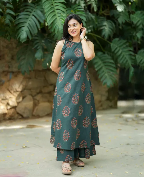 Dark_Green_Printed_A-line_Kurta_With_Palazzo_Set