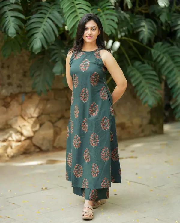 Dark_Green_Printed_A-line_Kurta_With_Palazzo_Set