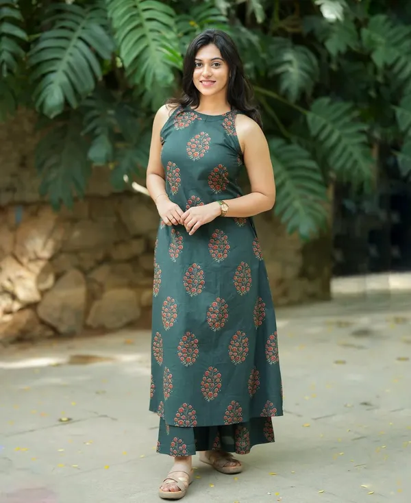 Dark_Green_Printed_A-line_Kurta_With_Palazzo_Set