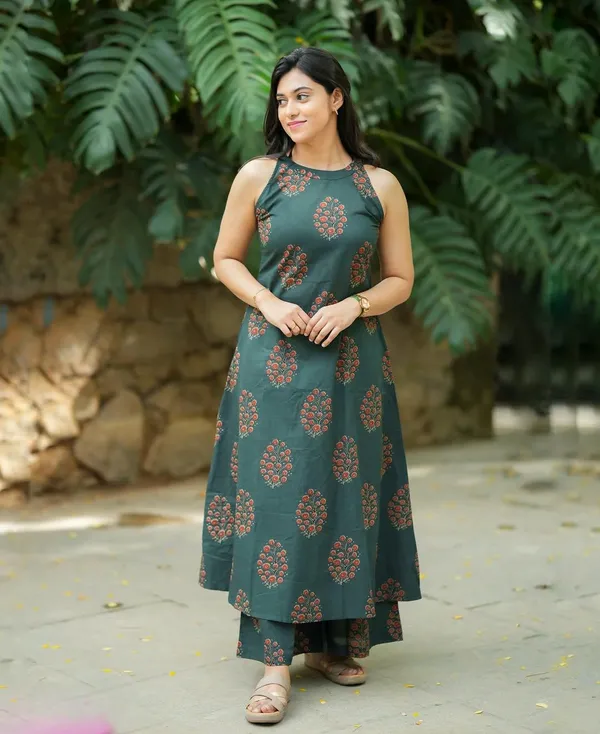 Dark_Green_Printed_A-line_Kurta_With_Palazzo_Set