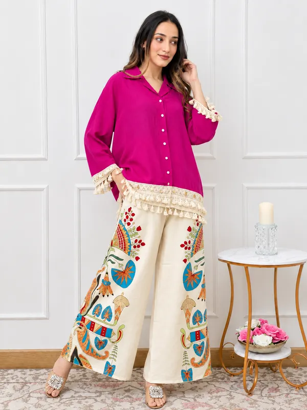 Deebaco_Magenta_Shirt_With_Printed_Palazzos_Co-Ord_Set