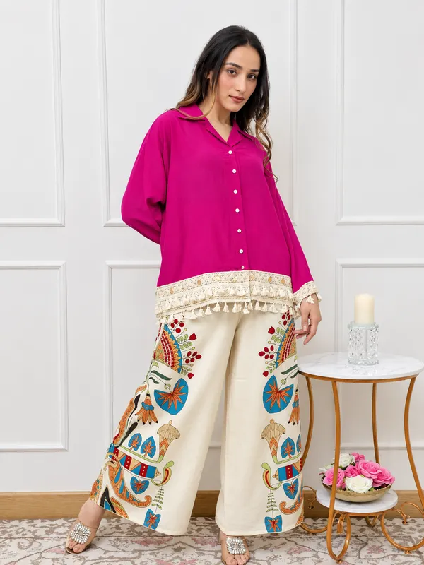 Deebaco_Magenta_Shirt_With_Printed_Palazzos_Co-Ord_Set