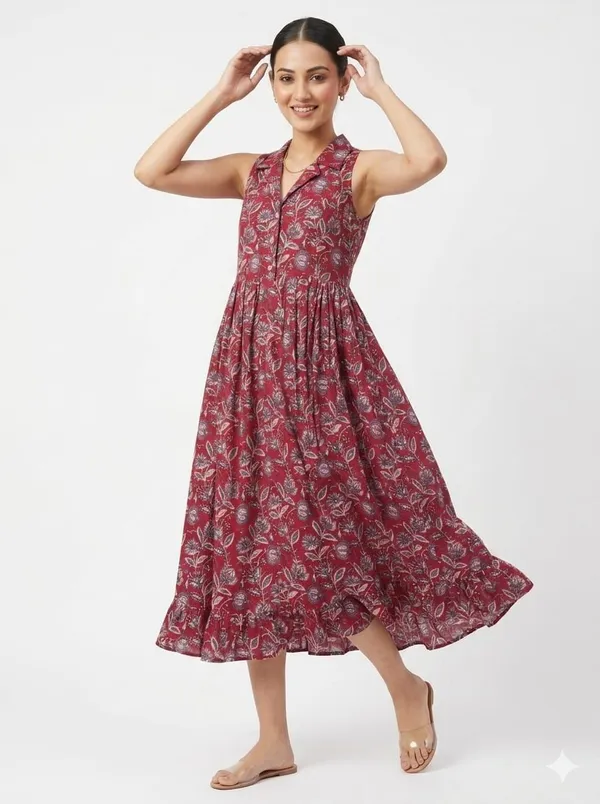 Maroon_Floral_Print_Sleeveless_Fit_and_Flare_Midi_Dress_for_Women