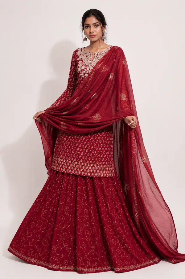 Red_Embroidered_Kurti_Sharara_Dupatta_Set