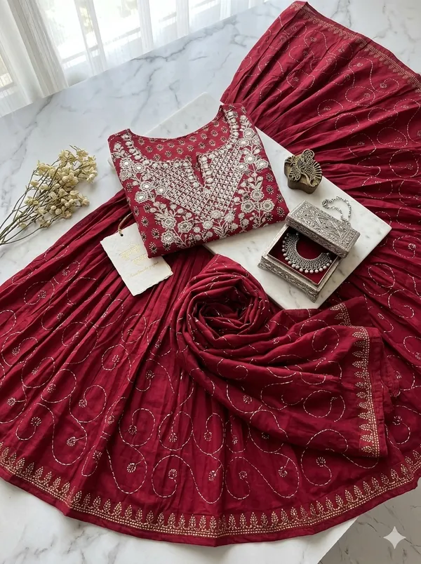 Red_Embroidered_Kurti_Sharara_Dupatta_Set