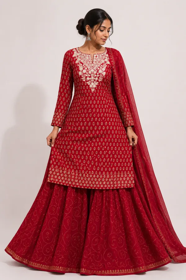 Red_Embroidered_Kurti_Sharara_Dupatta_Set