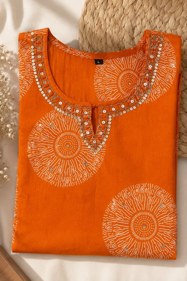 Orange_Cotton_Woven_Straight_Kurta_Set_With_Dupatta_For_Women