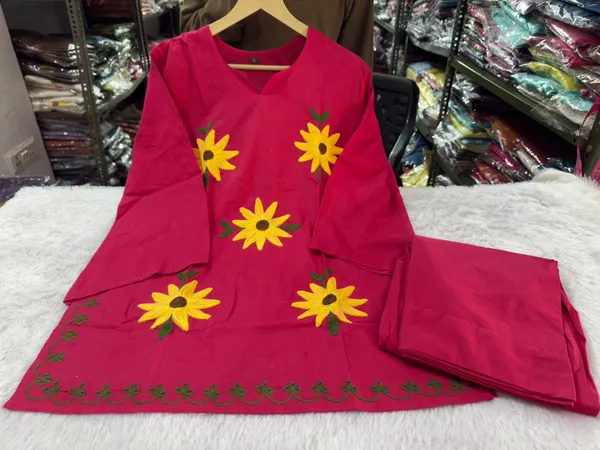 Hot_Pink_Cotton_Sunflower_Hand_Embroidery_Farshi_Co-ord_Set.