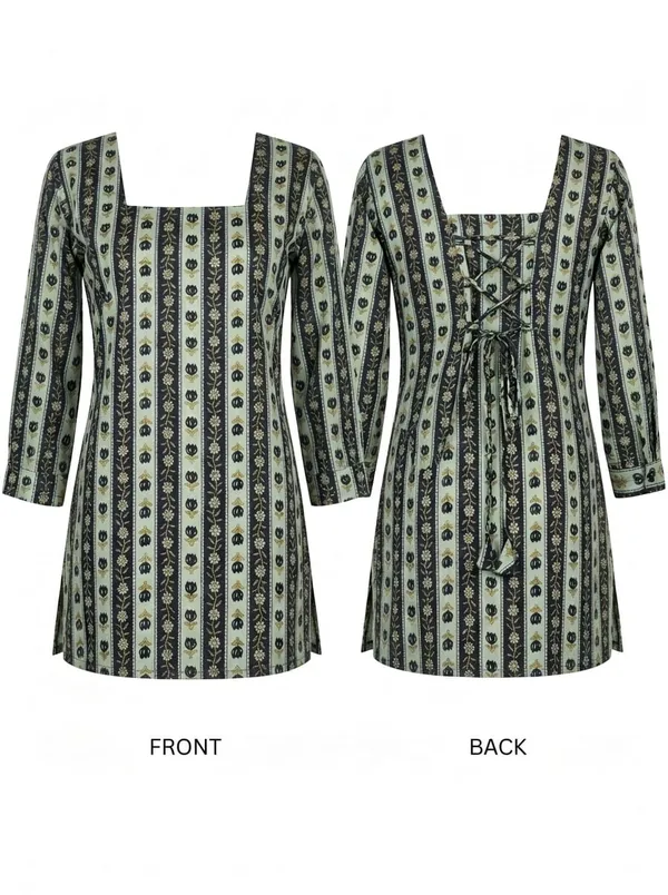 Green_Black_Cotton_Striped_A-Line_short_Kurti_with_back_tie_For_Women