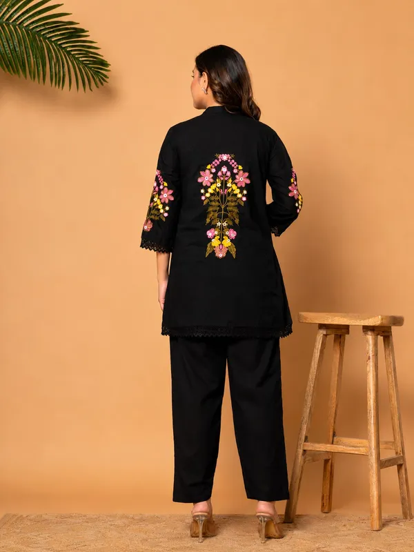 Black_Premium_Cotton_Embroidered_With_Both_Side_Pocket_Co-Ord_Set_