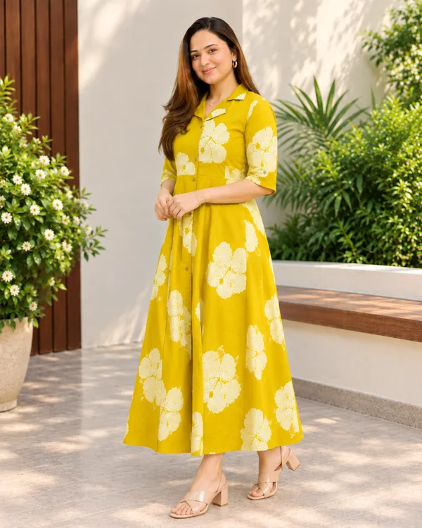 Mustard_Yellow_Floral_Print_Midi_Dress