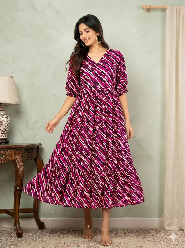 Pink_Printed_V-Neck_Midi_Dress_for_Women