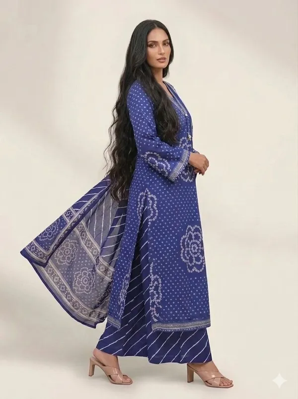 Blue_Cotton_Bandhani_Print_Straight_Kurta_Set_with_pocket_in_kurta_for_Women