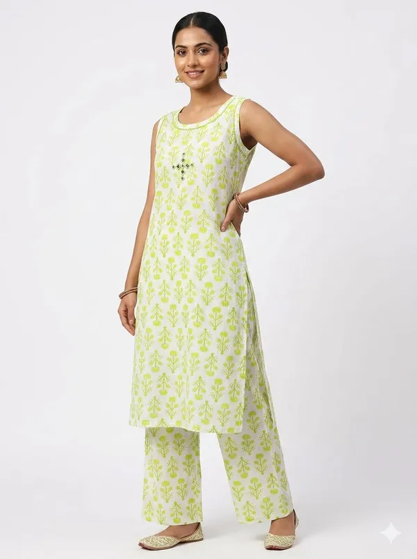 Off-White_Cotton_Floral_Print_Sleeveless_Kurta_Palazzo_Set_For_Women