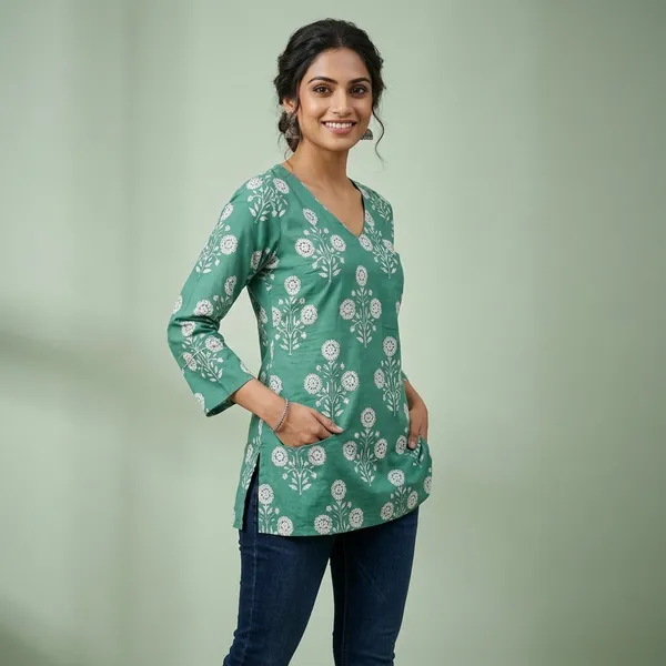Green_Cotton_Relaxed_Fit_Floral_Print_Tunic_Top_For_Women