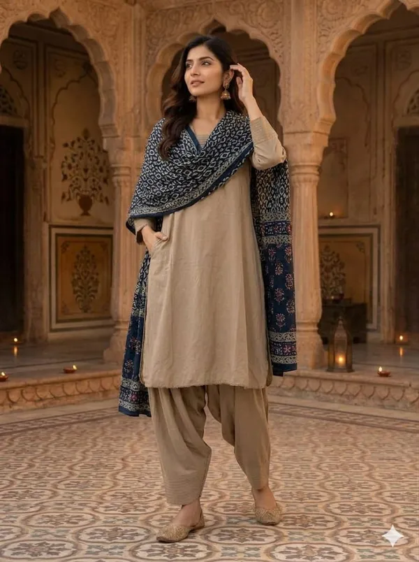 Teal_beige_colour_designer_Faeshi_salwar_suit_for_women_Straight_Kurta_Palazzo_Outfit_V_Neck_Slit_Long_Sleeve_Ethnic_Dress_Womens_Clothing