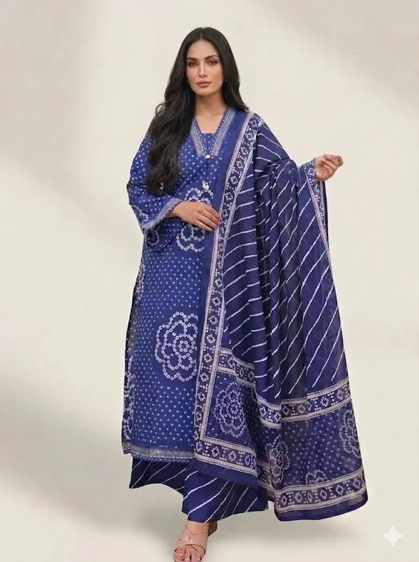 Blue_Cotton_Bandhani_Print_Straight_Kurta_Set_with_pocket_in_kurta_for_Women