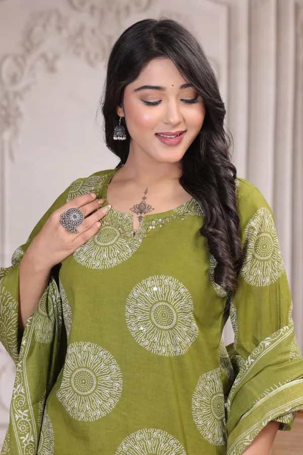 Olive_Green_Cotton_Floral_Embroidered_Kurta_Set_with_Dupatta_For_Women