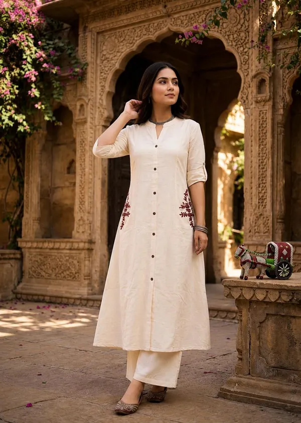 White_Base_Color_Inspired_Artist_Cotton_Kurti_Set_Women2_Pices