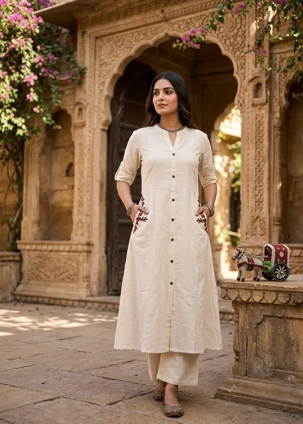 White_Base_Color_Inspired_Artist_Cotton_Kurti_Set_Women2_Pices
