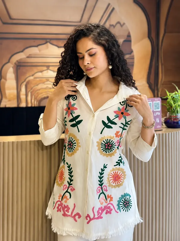 White_Bohemian_Embroidered_Cotton_Shirt_with_Trousers_Co-ord_Set