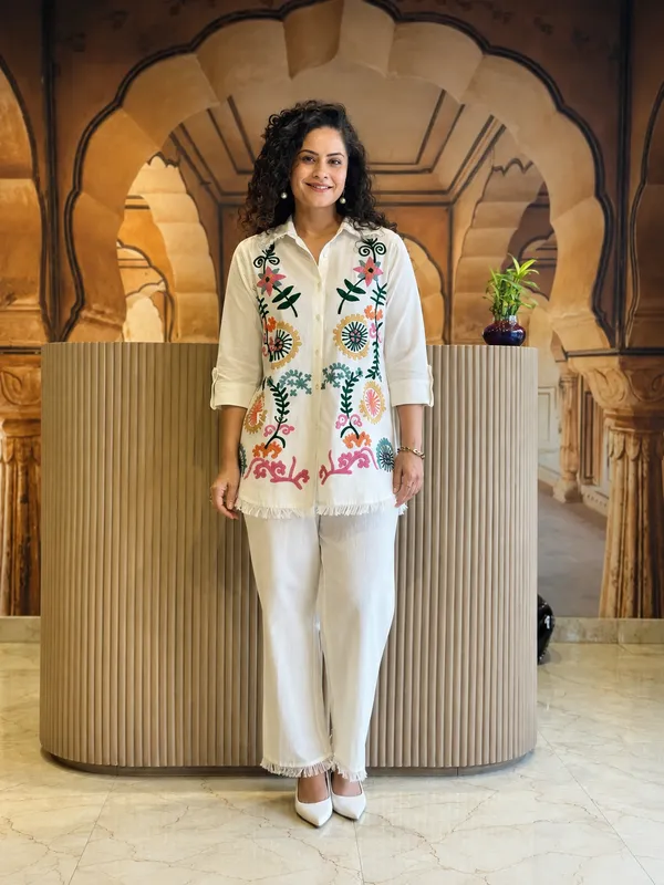 White_Bohemian_Embroidered_Cotton_Shirt_with_Trousers_Co-ord_Set